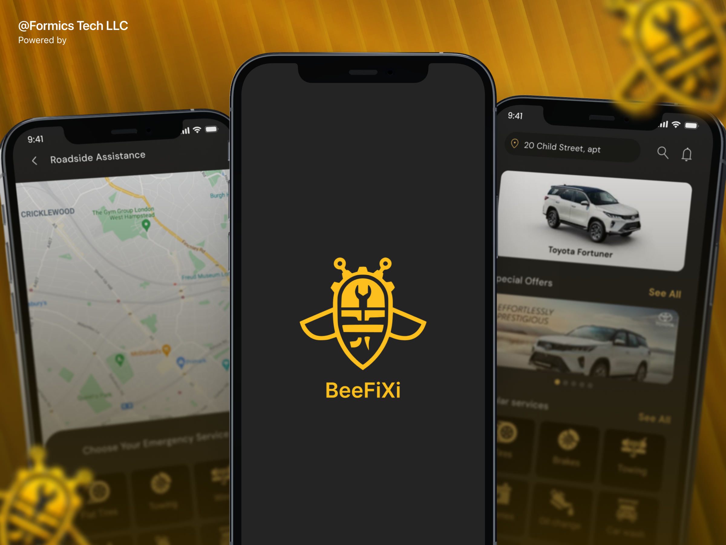 BeeFiXi appdesign automotiveapp beefixi dribbble mobileapp roadsideassistance uiux