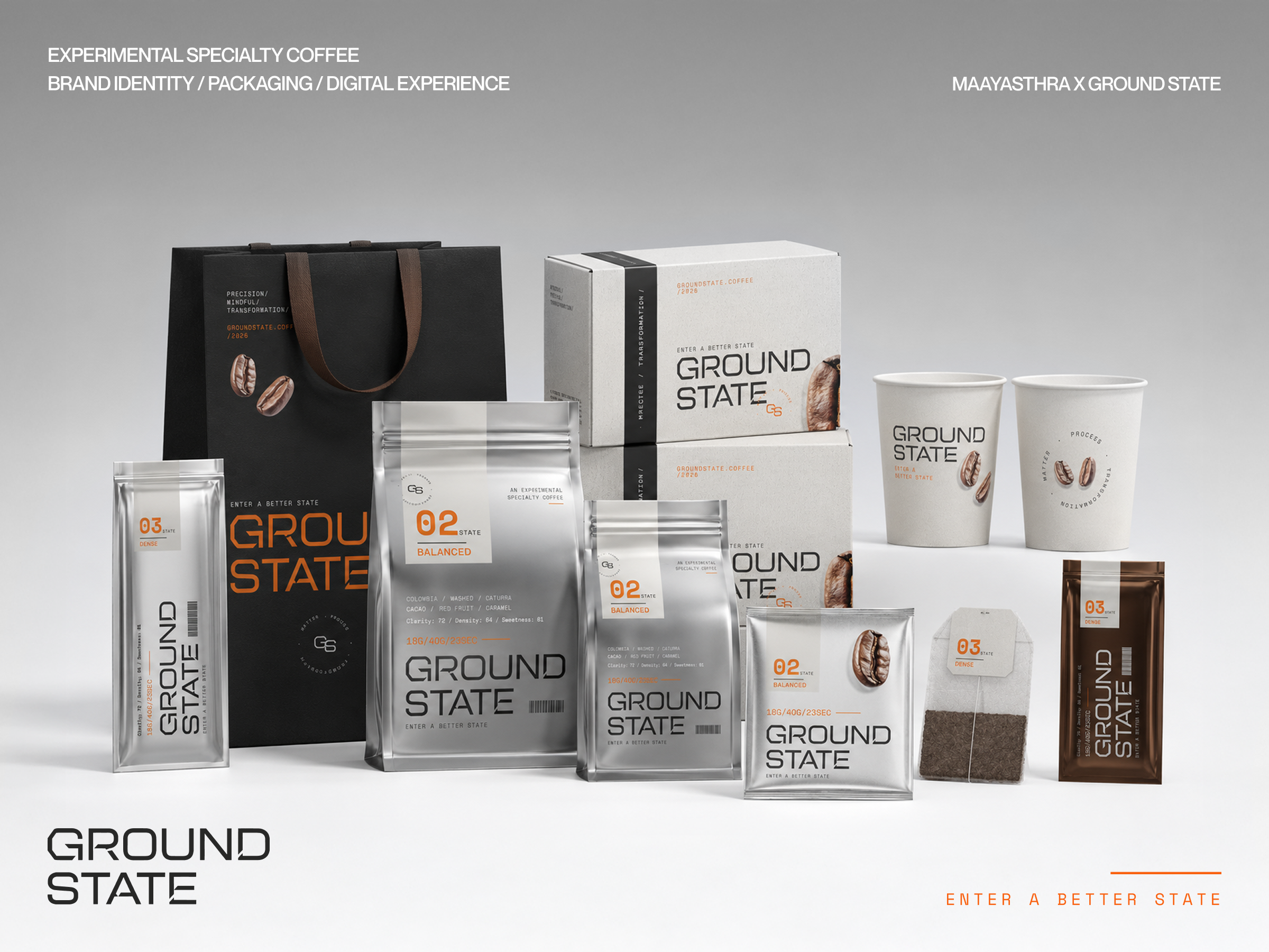 Ground State - Experimental Coffee Brand Identity art direction brand design brand identity branding cafe branding coffee branding coffee packaging creative direction experimental design graphic design identity design logo design minimalist design modern branding packaging design product packaging retail branding specialty coffee typography visual identity
