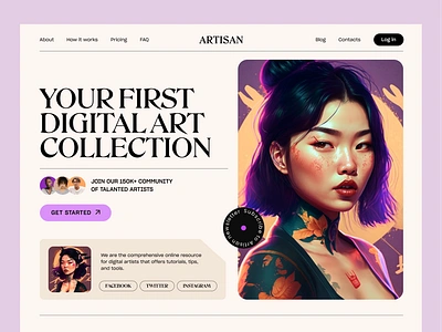 Digital artists' platform landing page concept art bright digital art illustration inspiration modern typography ui uiux web design website