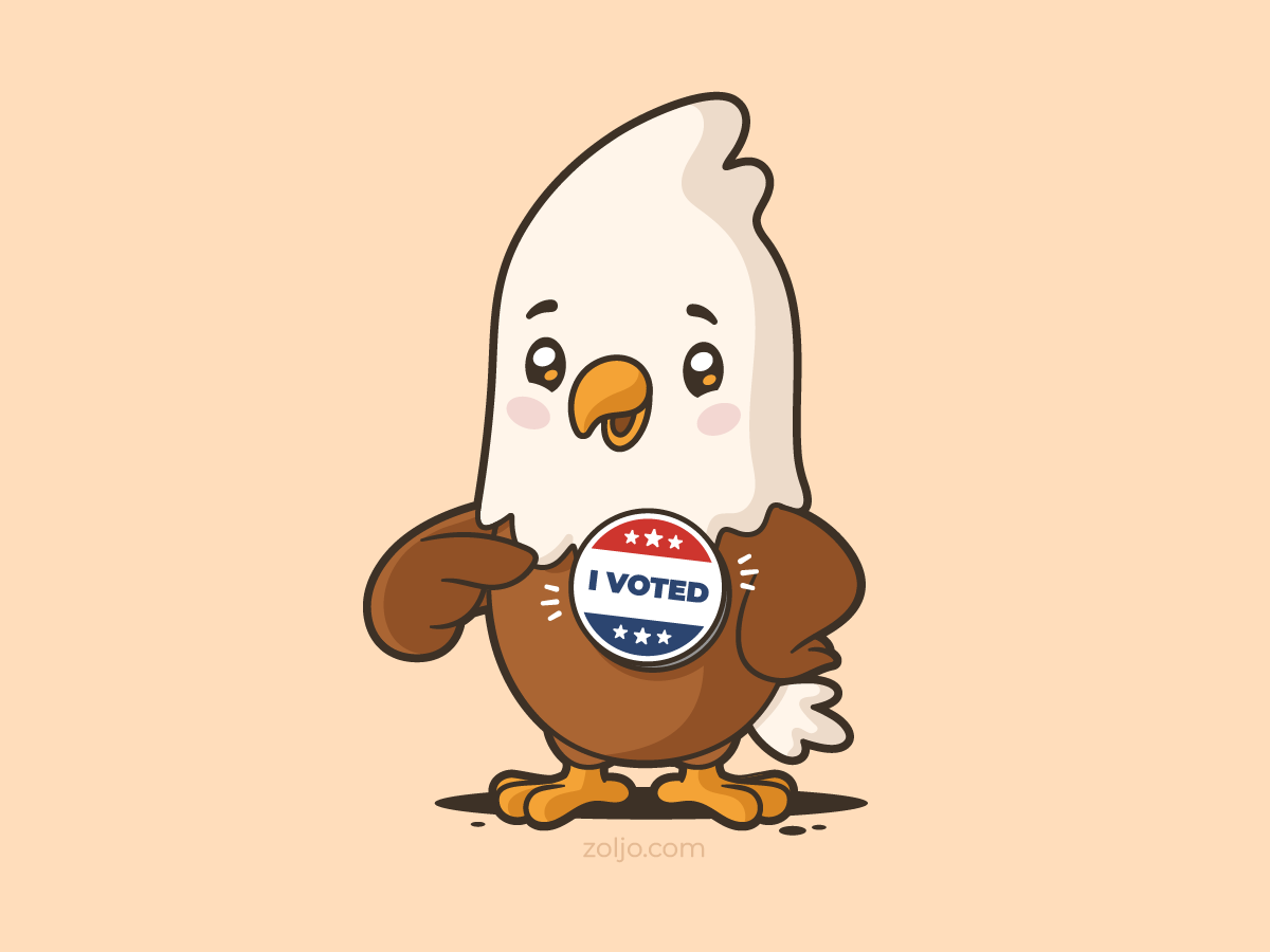 Midterms 2026 Bald Eagle Mascot america bald eagle mascot cartoon election day elections illustration kawaii animal character midterm elections midterms usa vector