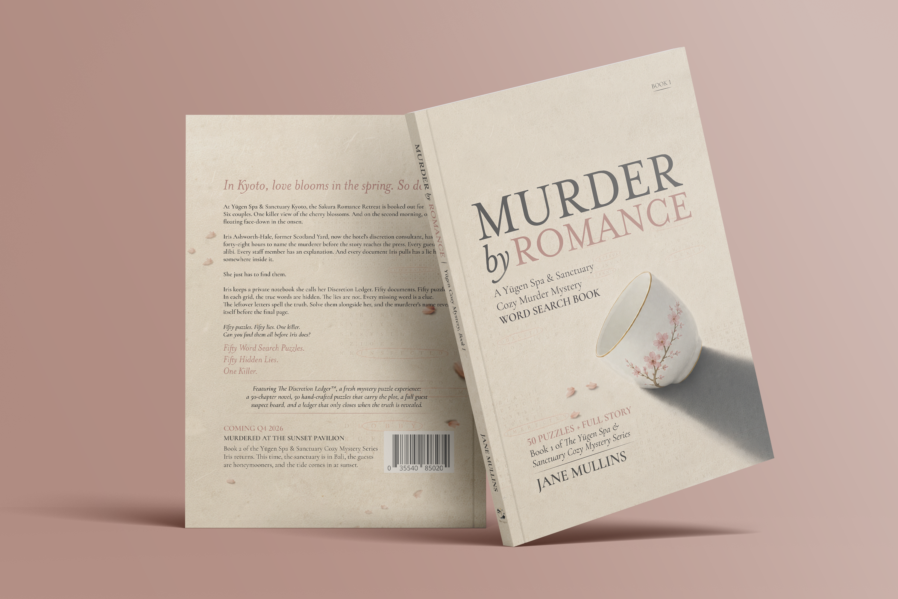 A Japanese-inspired cover concept for a cozy mystery book book cover editorial design graphic design mystery print design word search