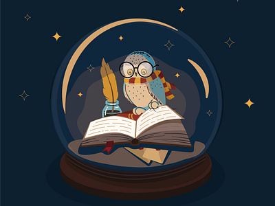 Lumos adobe illustrator book character drawing glass ball graphic design gryffindor harry potter hedwig illumination illustration light lighting magic owl reading shade