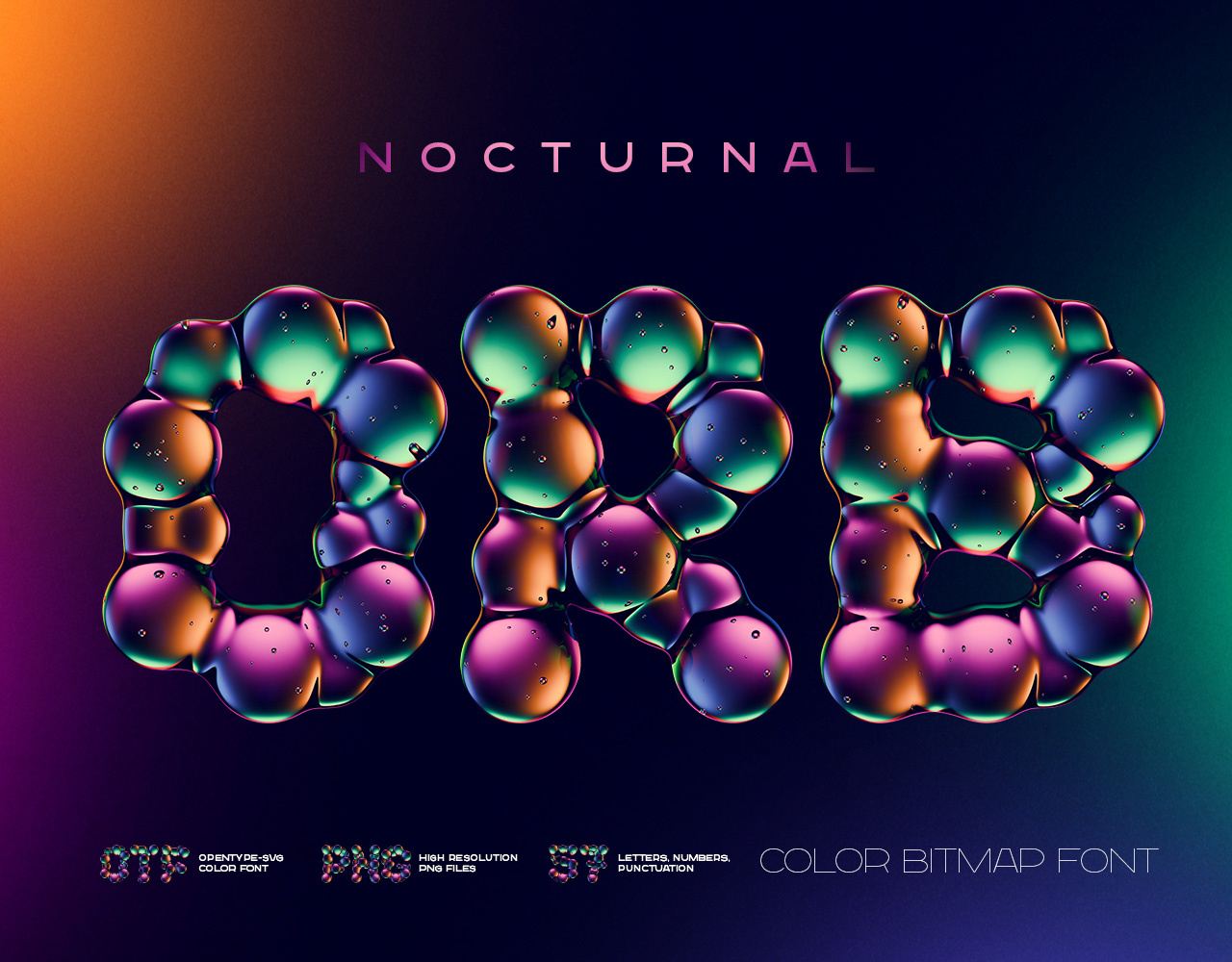 Nocturnal ORB - Color Bitmap Font 3d alphabet branding design font illustration lettering type typeface typography ui