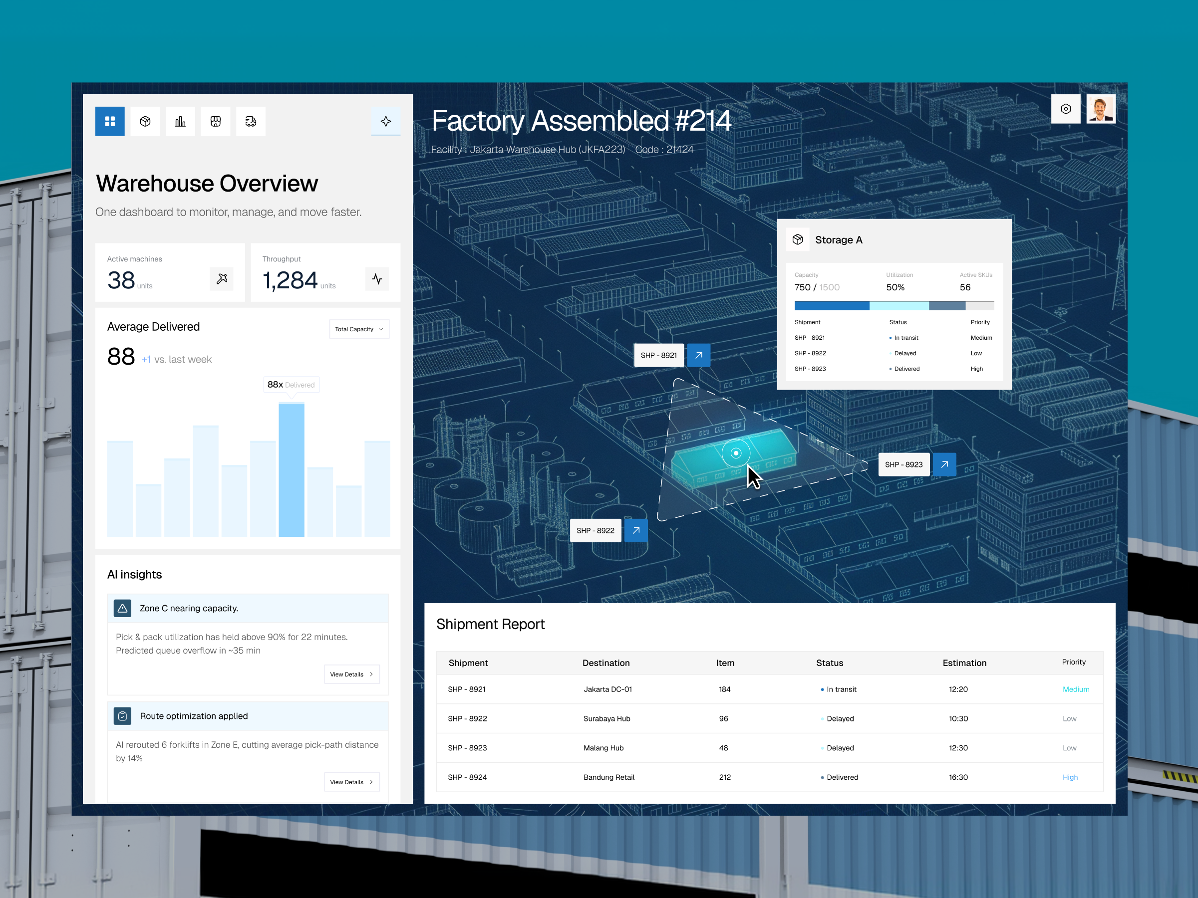 Warehouse Monitoring Dashboard ai ai dashboard analytics blueprint dashboard data visualization industry inventory isometric logistic manufacture product design supply chain ui uiux warehouse warehouse management web app
