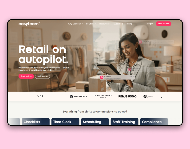 Easyteam — Retail Workforce Management Website UI/UX dashboard figma motion graphics responsive design retail saas shopify software ui ux web app web design webflow website