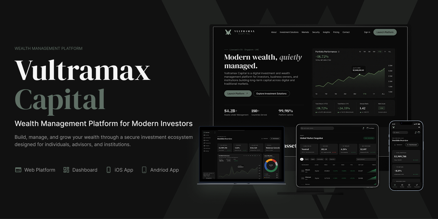 Vultramax Capital | Investment & Wealth Management Platform branding case study design design system figma landing page mobile app product design ui ui ux user experience ux design web design