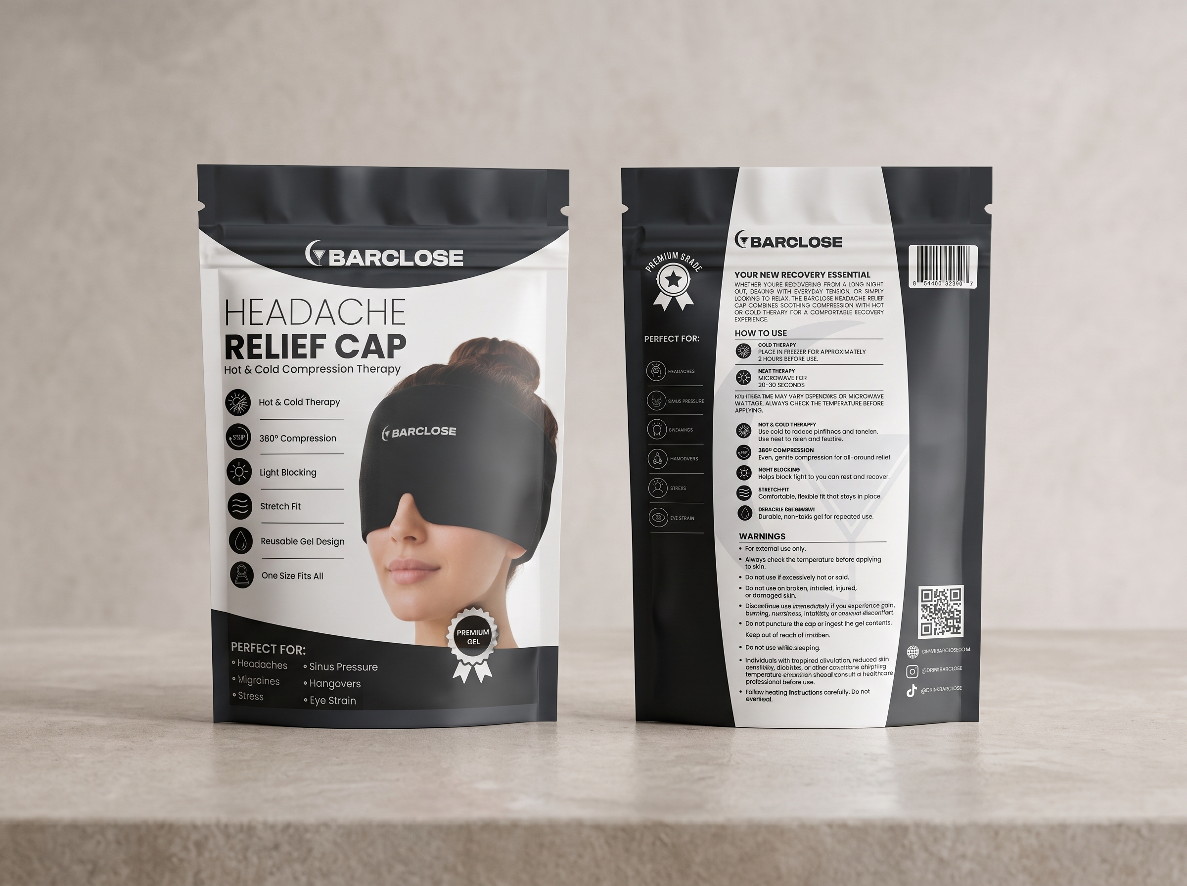 BAR CLOSE — Headache Relief Cap Packaging 3d packaging adobe illustrator adobe photoshop brand identity branding consumer products graphic design headache relief packaging design packaging designer packaging mockup pouch design premium packaging product design product packaging product visualization wellness brand wellness packaging