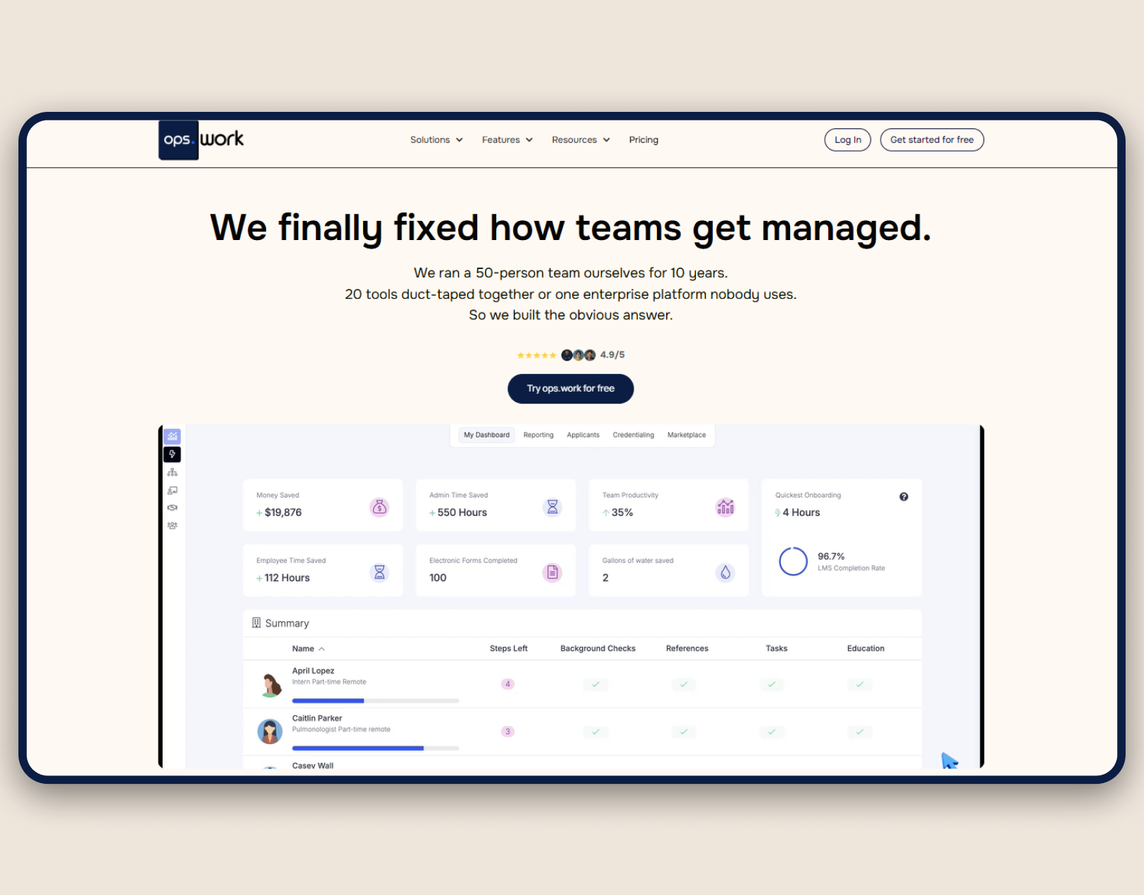 ops.work — Healthcare Operations SaaS Website UI/UX ai animation automation branding design health tech healthcare hr tech illustration modern design operations product design responsive design saas software ui ux web design webflow website