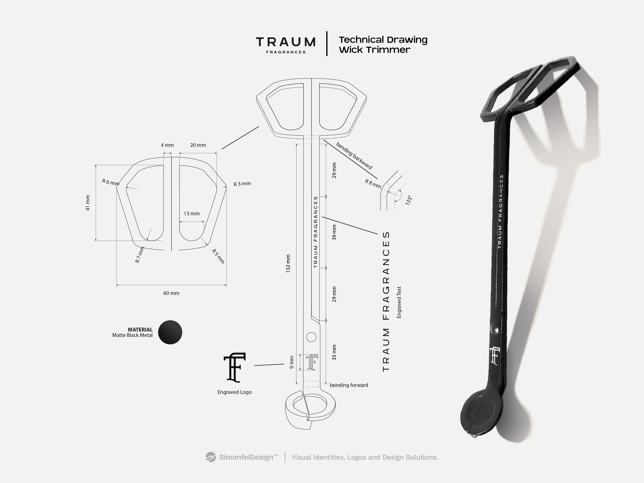 Wick Trimmer Technical Drawing – TRAUM Fragrances brand collateral brand extension cad drawing candle accessories candle tools custom hardware design design process dimensional drawing engraved product home fragrance accessories industrial design luxury candle accessories manufacturing spec monogram engraving product design product development product illustration product spec sheet technical drawing wick trimmer