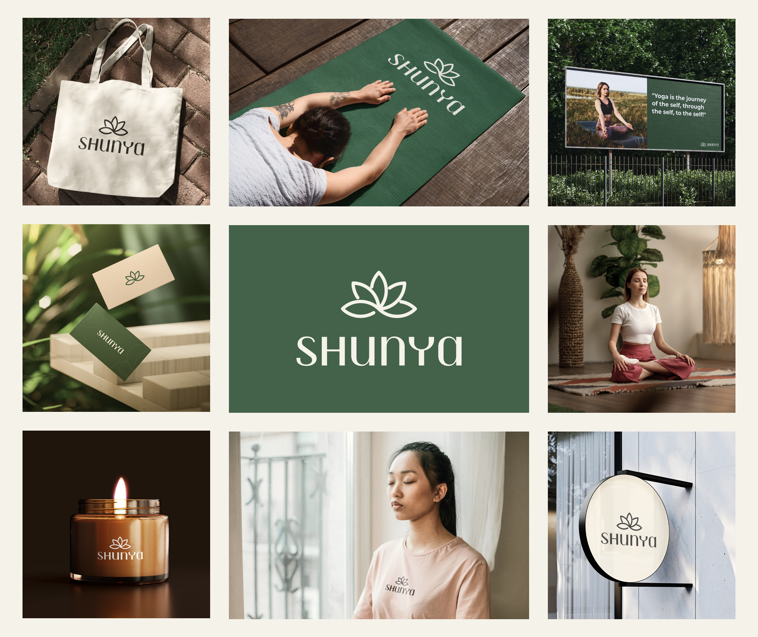 SHUNYA - Yoga Studio Logo & Branding brand identity branding course exercise fitness graphic design health landing page logo mindfulness packaging social media web design wellness wellness branding workout yoga yoga landing page yoga logo yoga website