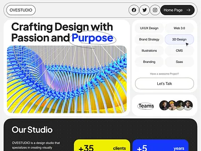 OVESTUDIO - Digital Agency Website 3d design agency blue yellow bold clean concept design digital agency website digital website homepage landing page light minimalism saas ui uiux website