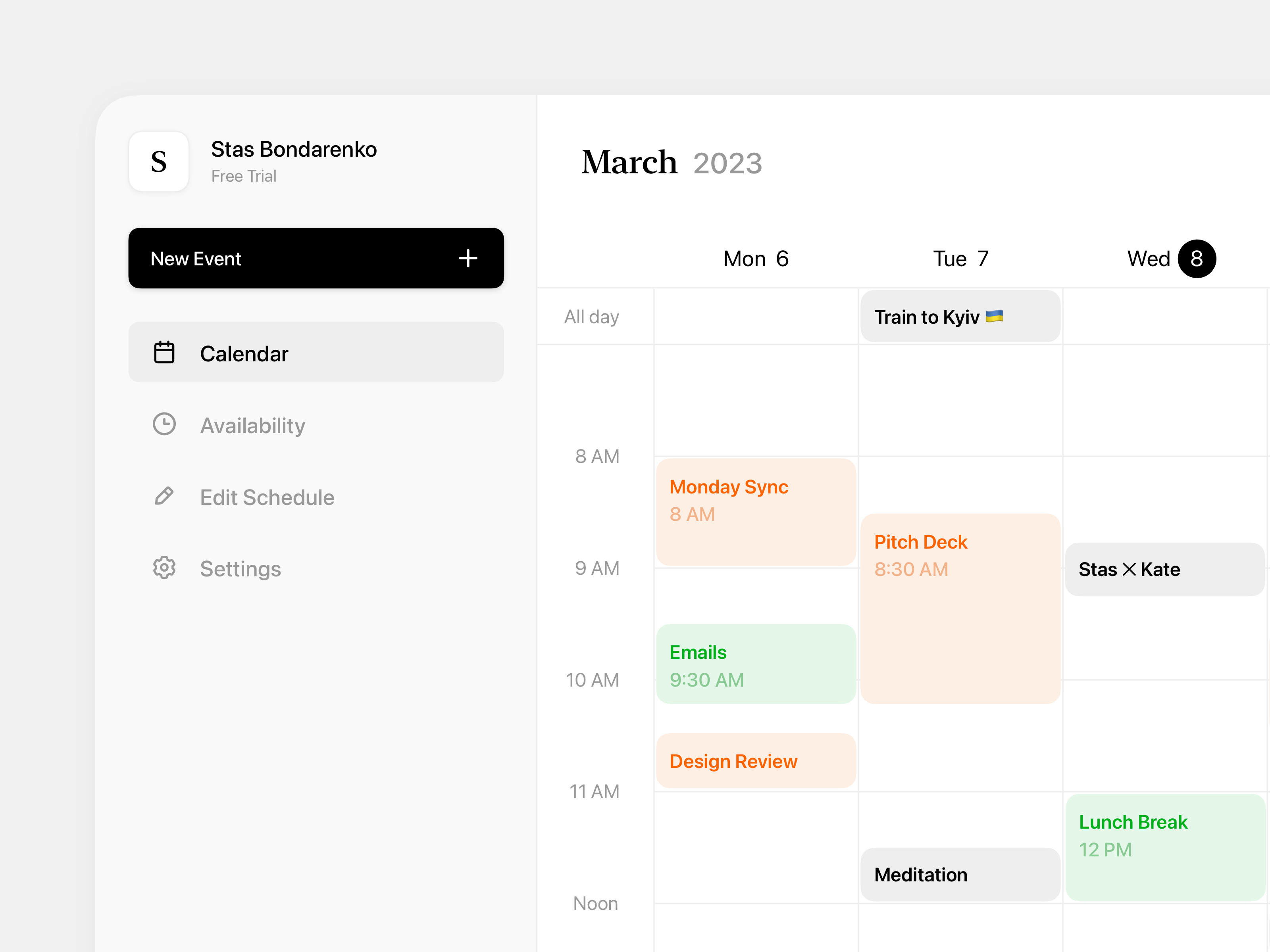 Calendar app availability calendar clean dashboard date day design system event makeen month schedule slyk ui ux week