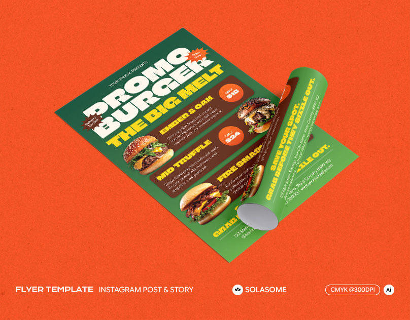 Burger Promo Flyer advertising beef burger cheese chicken design event fast food flyer marketing promotion solasome template