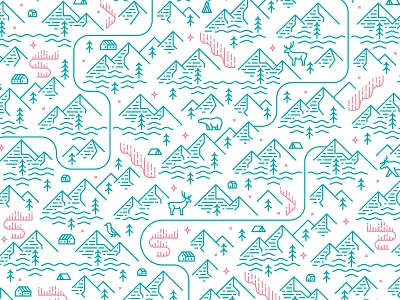 Alpine Pattern Color alpine aurora borealis bear bird cabin camping caribou deer moose mountain northern lights path pattern reindeer tent trail