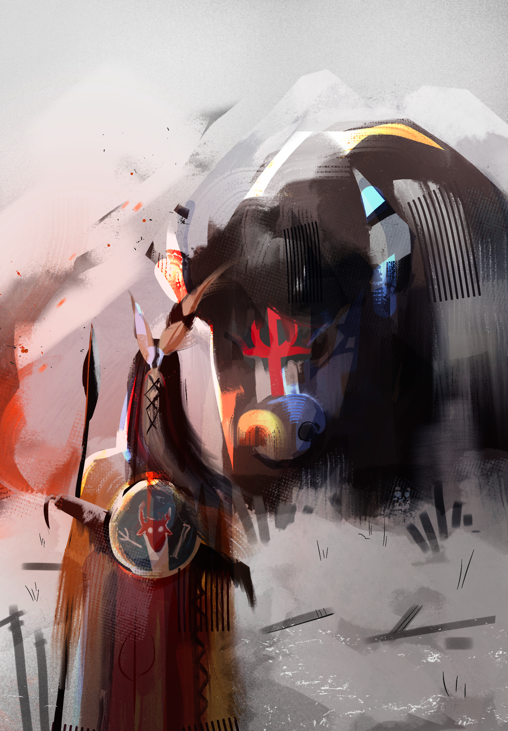 Native American With Bison Art concept art graphic design illustration poster sci fi video game visual visual art