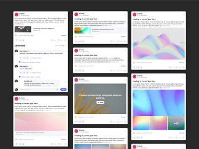 News feed components ➝ Figma Link auto layout cards comments components feed freebie light listing newsfeed reaction social network ui