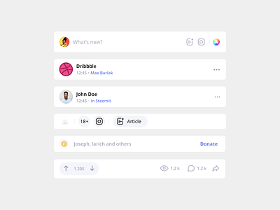 Social network feed card components auto layout components design header input input fields light like new feed new post post reaction social network ui ui elements