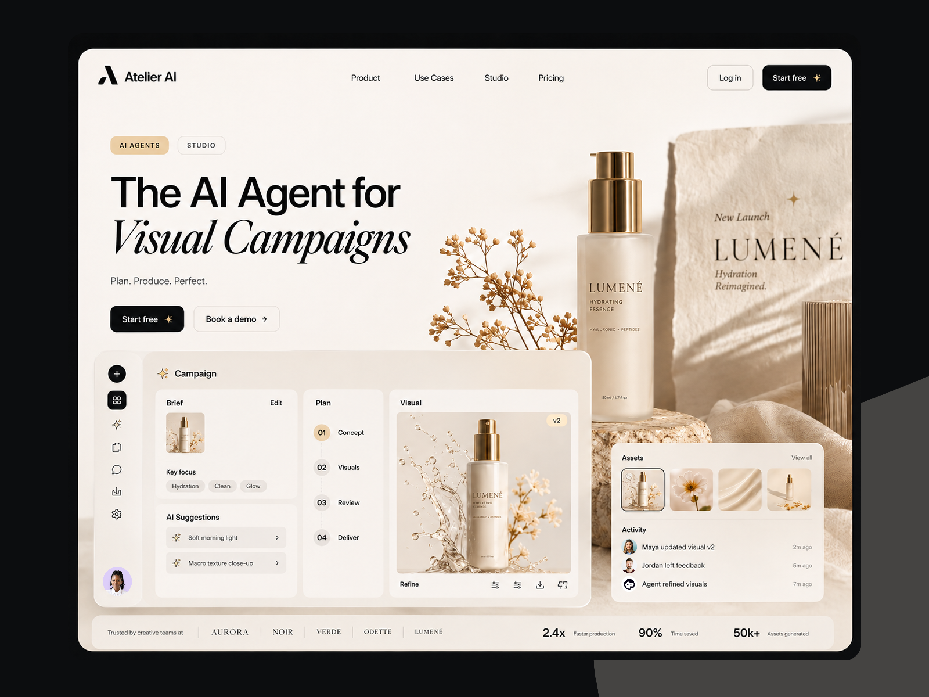Creative AI Workspace SaaS Landing Page ai agent ai platform ai saas campaign management creative ai creative saas design figma generative ai landing page landing page design product design saas landing page ui ui design ux design visual production web design website design