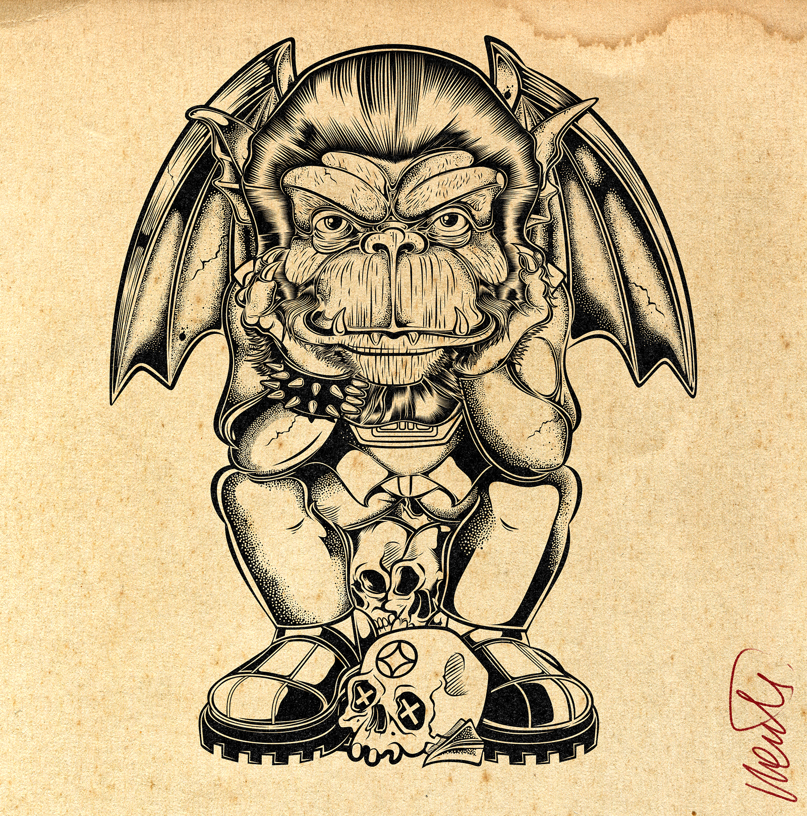 TEEN GARGOYLE DRAWING - PLANET OF THE APES INK 1960s cinema ape character black and white art character design classic cinema cornelius creature design detailed linework gargoyle drawing illustration ink drawing monochrome illustration monster art planet of the apes pop culture art roddy mcdowall science fiction art stippling art teen gargoyle vintage paper