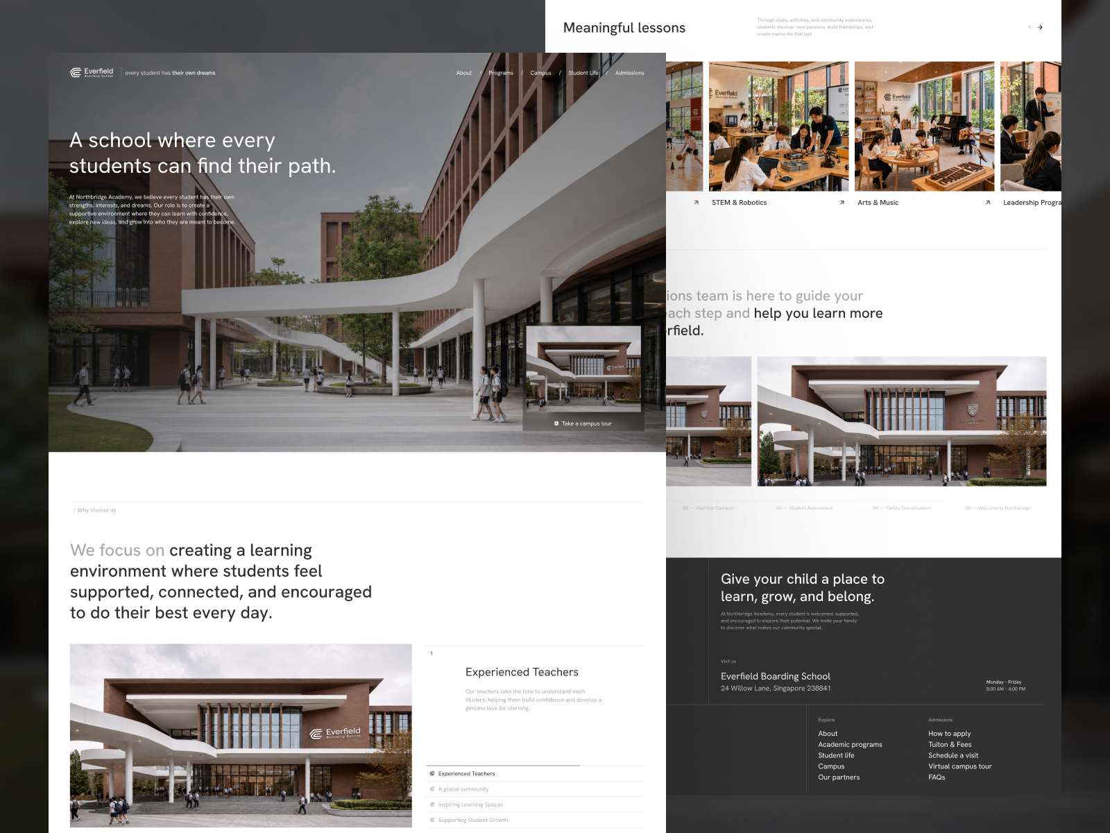Everfield — International School Landing Page design graphic design herosection landingpage landingpagedesign laterastudio minimalism minimalist modern design moderndesign modernlandingpage product design school schoolwebsitedesign ui webdesign