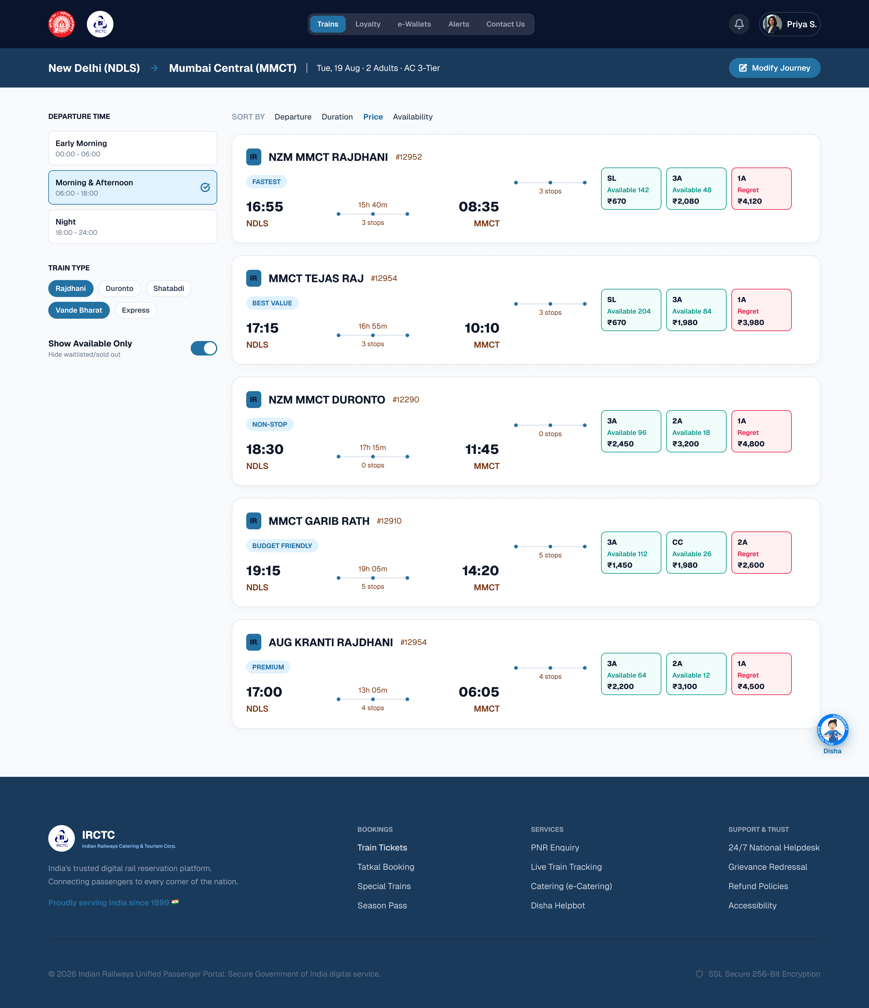 IRCTC — Search & Booking Experience booking experience dashboard design design system figma interaction design product design transportation travel app ui design user experience ux design web app