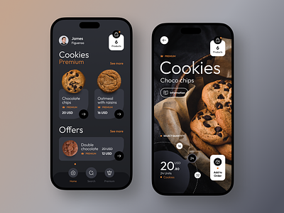 Cookies eCommerce App 🍪 app app design dark mode design detail ecommerce interaction interactive ios minimal design minimalist new trend products shop ui ui design ux ux design