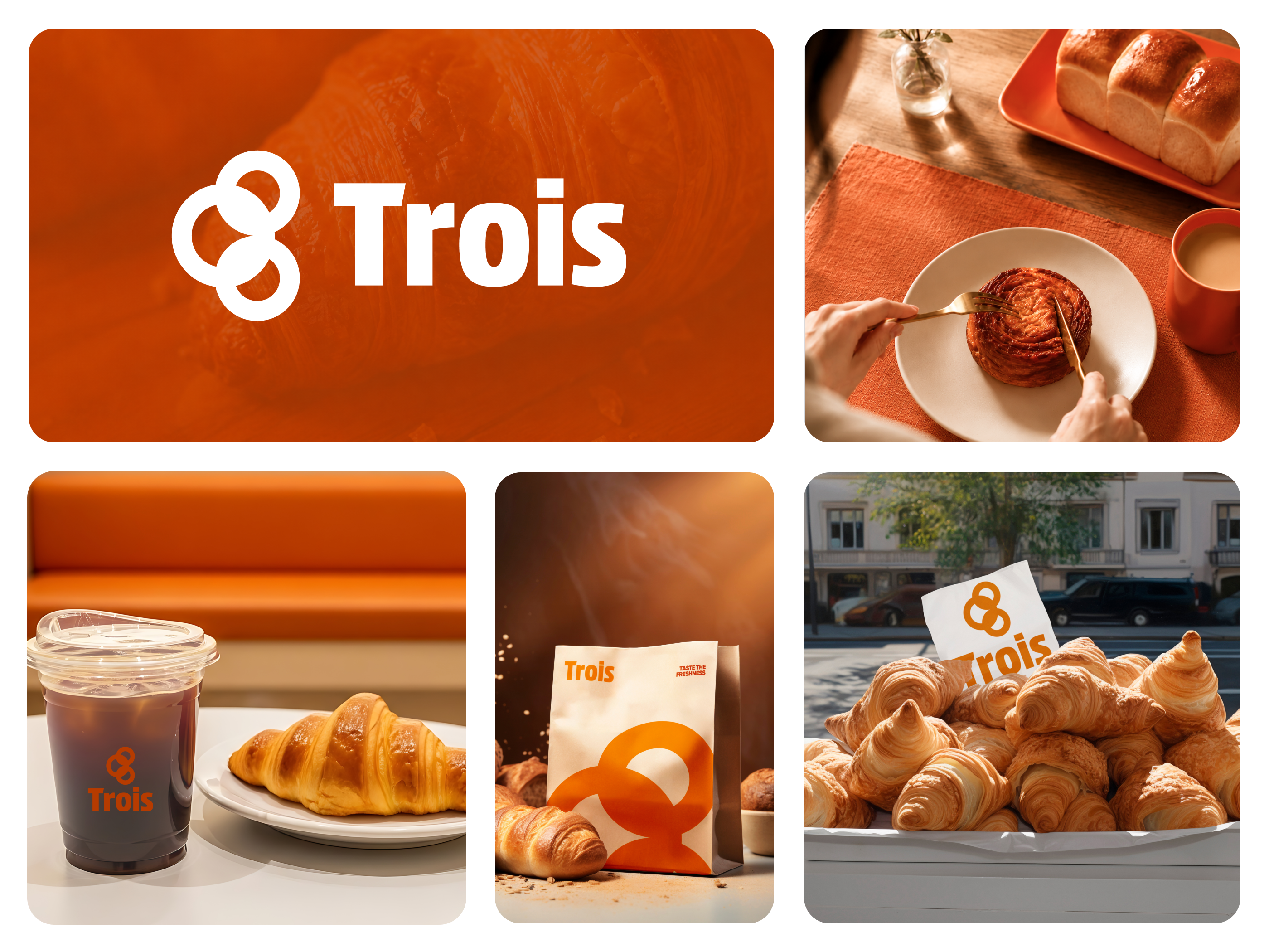 Trois - Bakery Brand Identity bakery bakery logo boulangerie brand identity branding bread branding cafe creative logo custom logo dessert food handmade local logo logo designer packaging design pastry shop logo sweets typography visual identity
