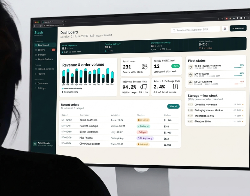 Stash — Logistics & Warehouse Ops SaaS Dashboard admin panel analytics bento grid clean ui dashboard data visualization fleet tracking fulfillment interface logistics neo brutalism order management saas supply chain ui ux warehouse web design