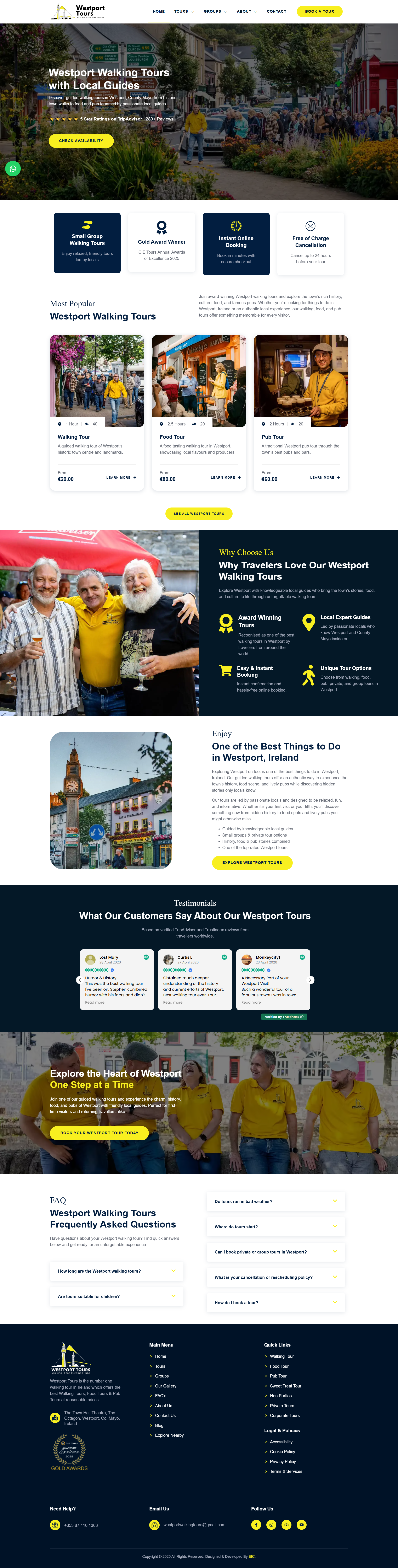 Travel and Tourism Website - Walking Tours booking integration elementor seo tour booking website tourism website travel website design wordpress