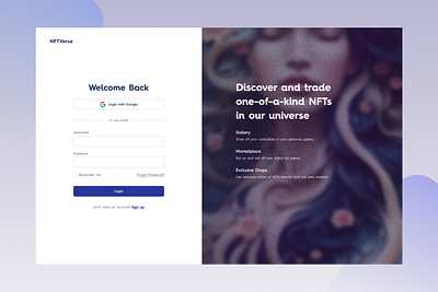 NFTVerse Login Page branding css design figma nft ui ui ux design ux web design web3