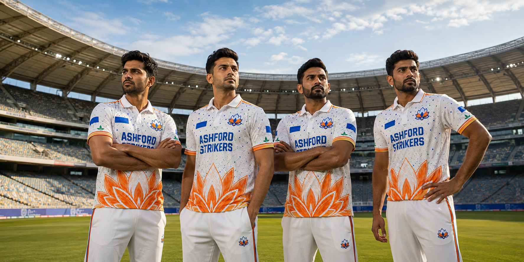 ASHFORD STRIKERS — Professional Cricket Franchise Kit & Campaign 3d animation brand branding creative creative director design franchise graphic design illustration logo motion graphics sports t shirt ui vector