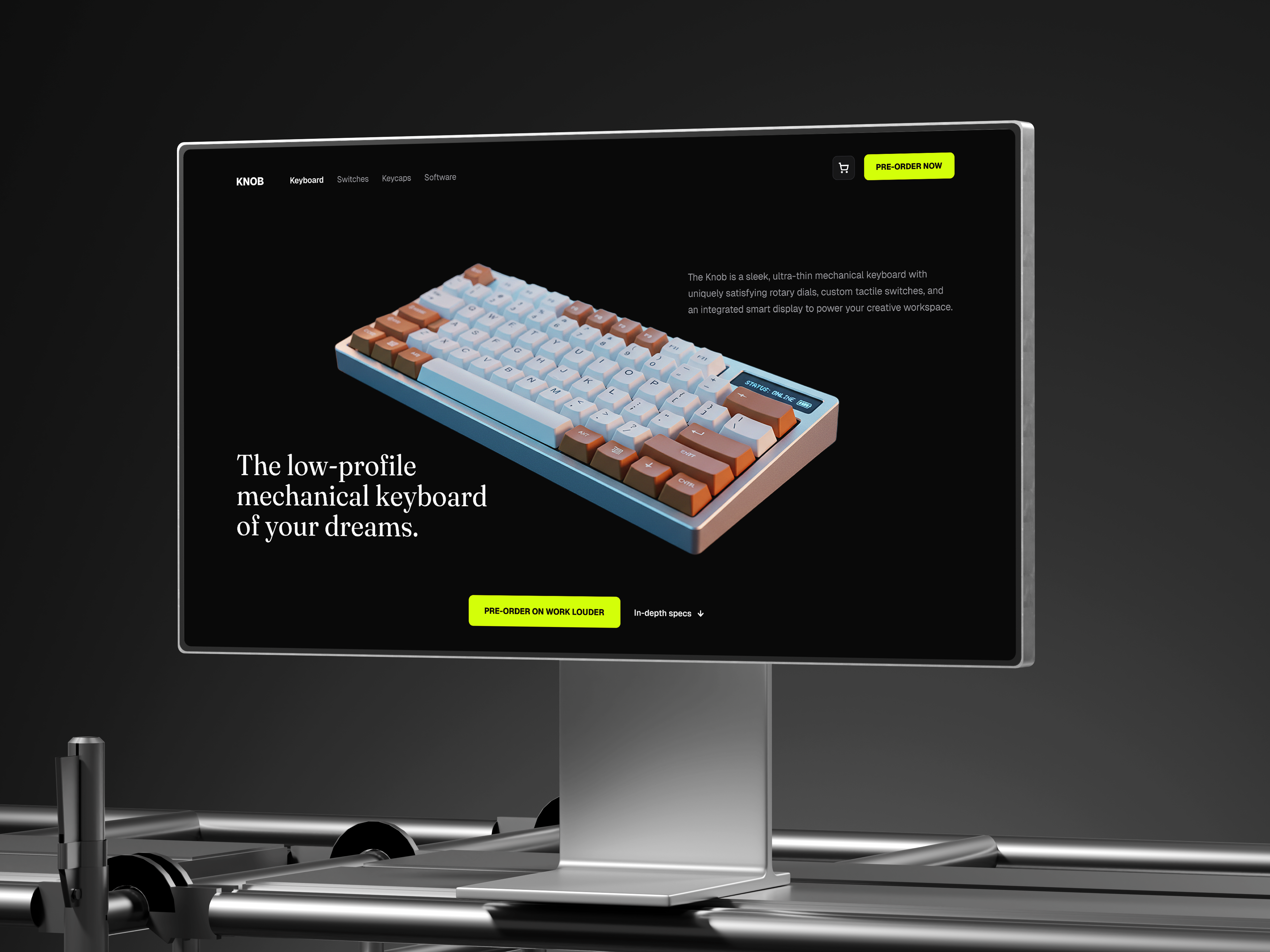 Knob Keyboard - Landing Page Redesign dark ui landing page mechanical keyboard minimal design product landing page redesign tech product ui ui animation ui design web design