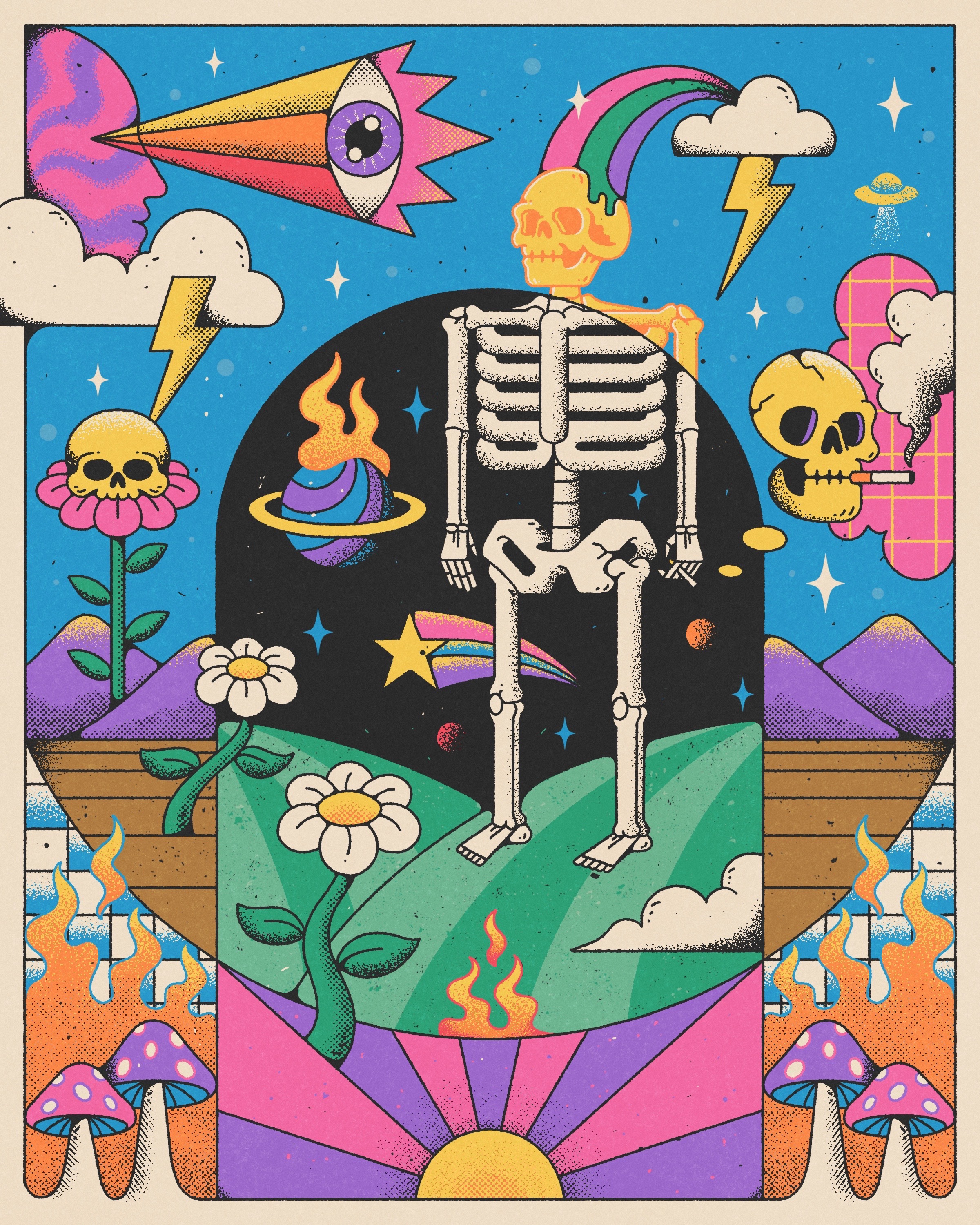Living Silent album branding cover art poster psychedelic skull skullart