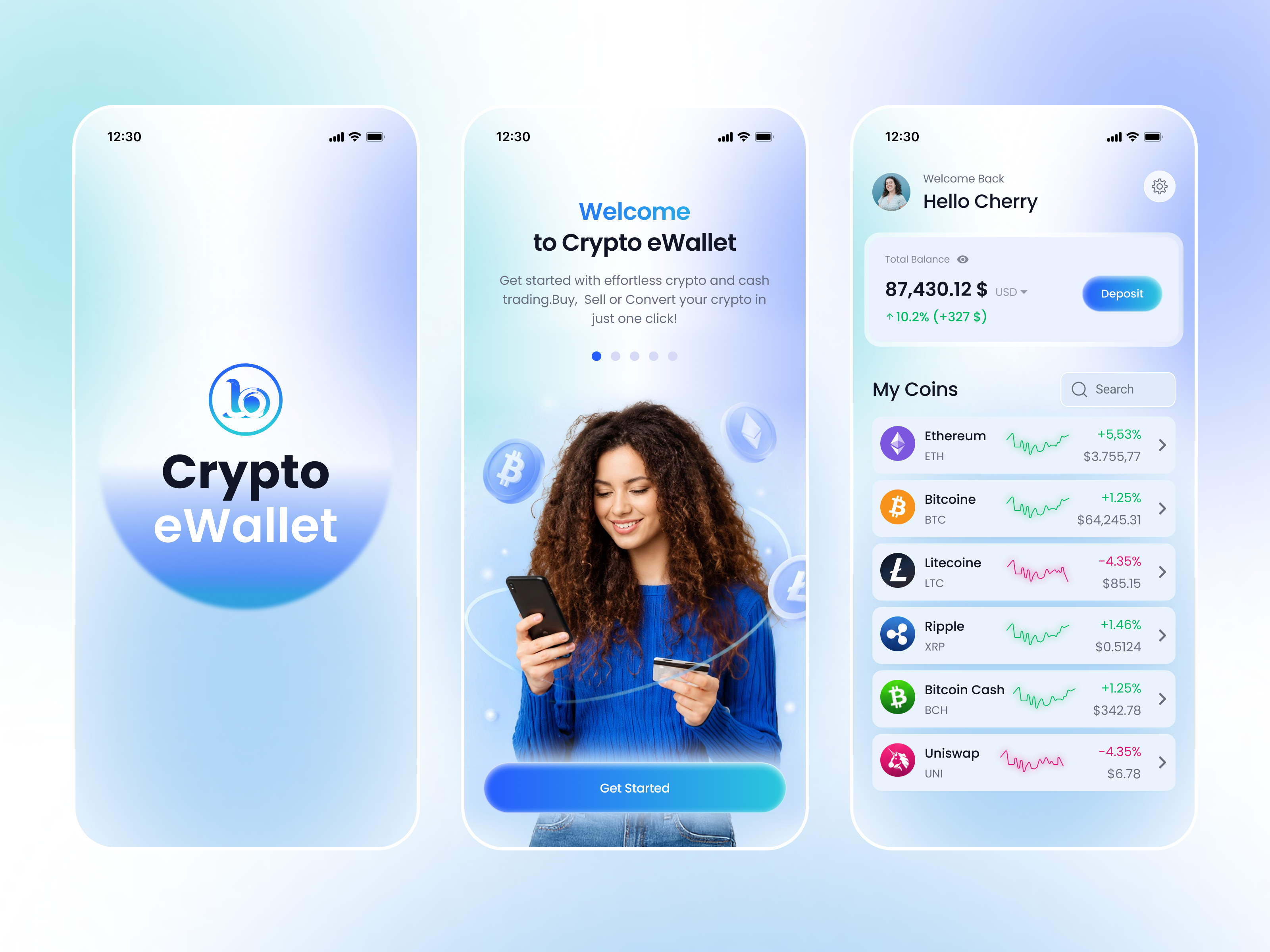 Crypto eWallet Mobile App UI Design bitcoin blockchain clean ui crypto banking crypto dashboard crypto ewallet crypto exchange crypto wallet cryptocurrency digital wallet ethereum finance app fintech app fintech ui mobile app design mobile wallet modern app payment app ui ux design wallet ui