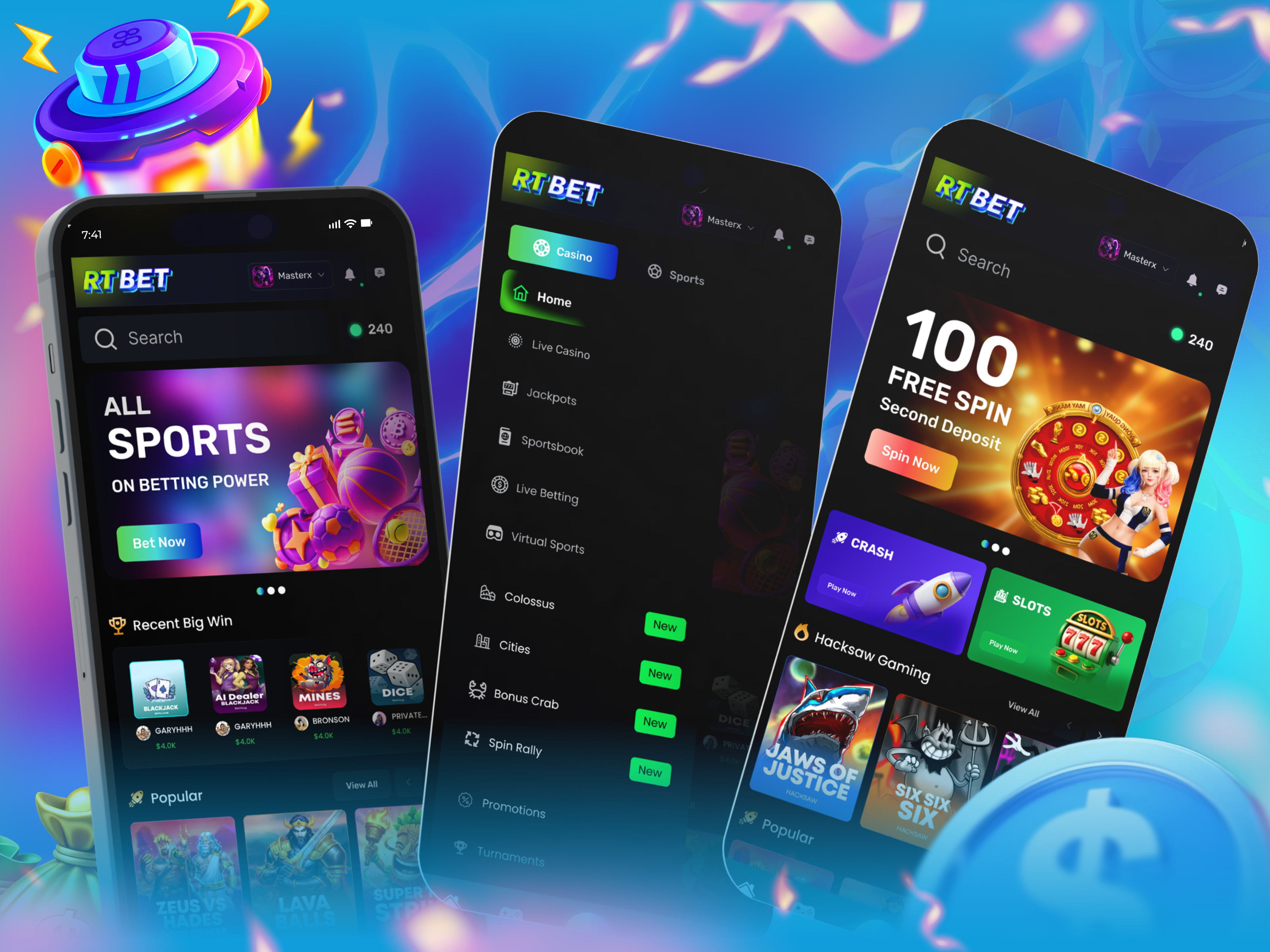 RTBET Casino & Sports Betting Mobile App UI/UX Design. casino design casino interface casino template crash game crypto casino dice dice game gambling gambling ui game app game design game mode igaming live casino mobile casino mobile gambling online casino slot game sports betting ui