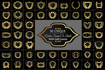 50 Gold Leaves With Golden Badge 50 gold art golden leaves with