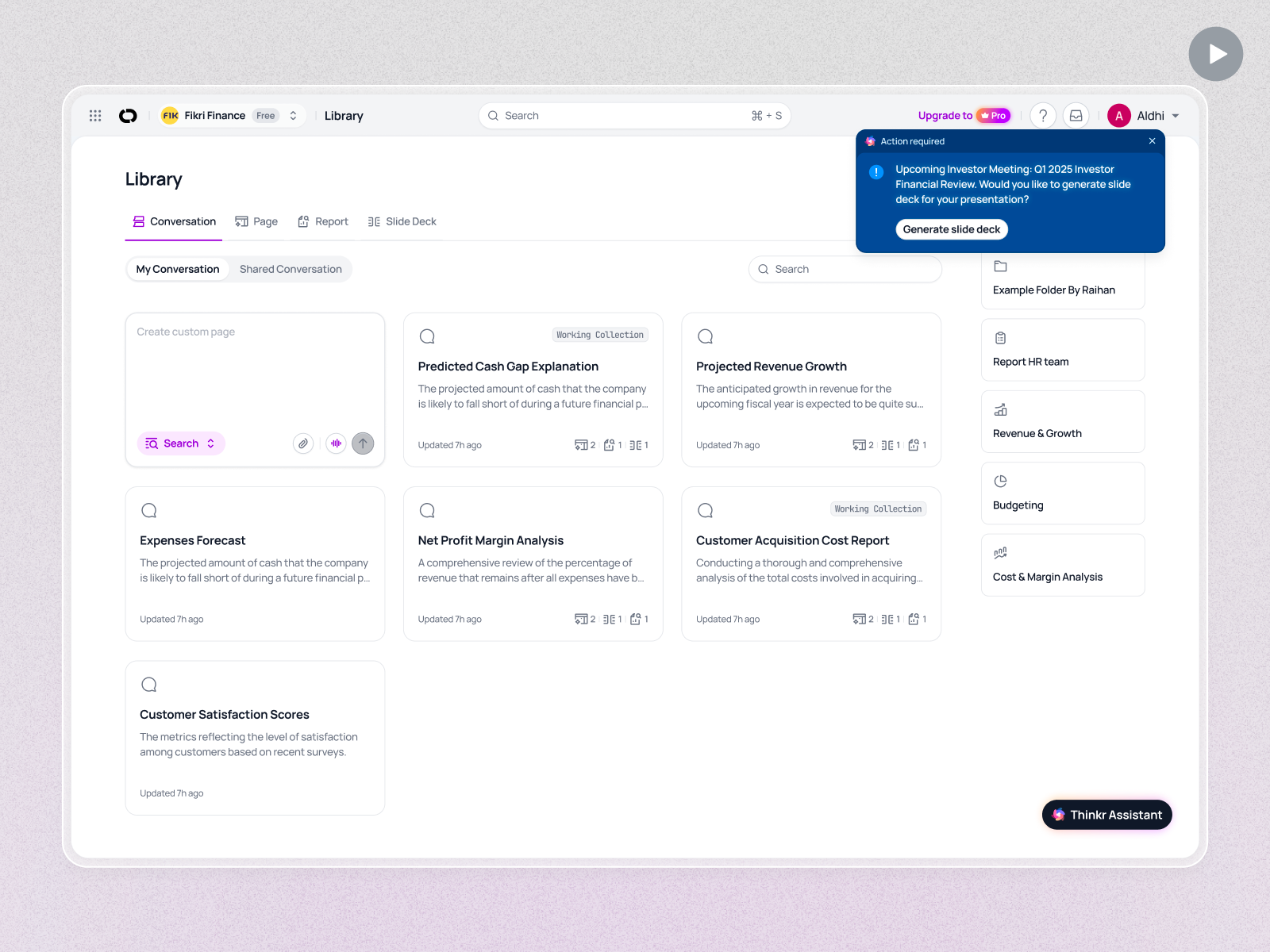 Orbizz — SaaS Finance with an AI Agent: Generate a Pitch Deck agentic ai ai ai agent ai cfo ai finance assistant ai finance platform animation budgeting dashboard finance finance automation financial planning software financial reporting kpi variance analysis product design risk monitoring saas saas design ui design web design