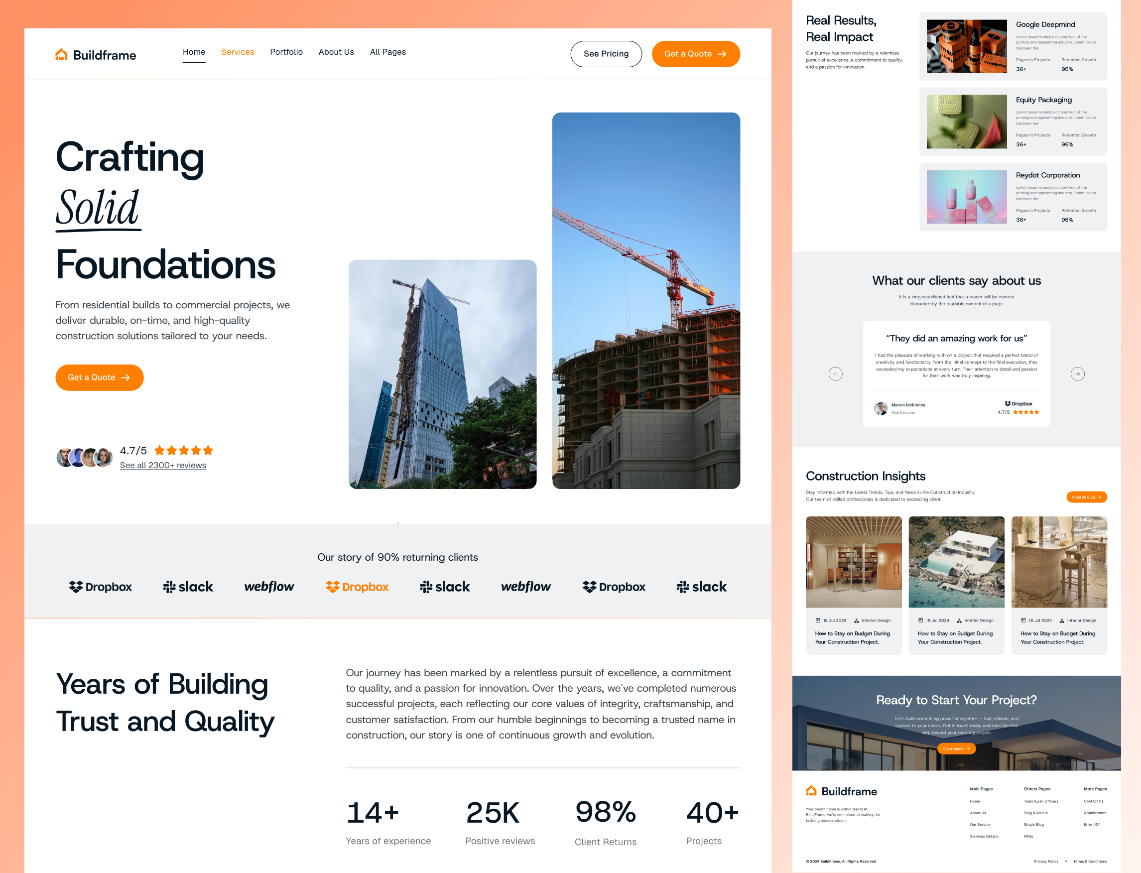 Modern Contractor & Construction Website Design architecture website building company construction company construction landing page construction ui construction website contractor website corporate website homepage design landing page modern website ui ux design web design website design