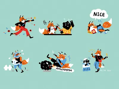 fox collection character design fox illustration logo sticker ui
