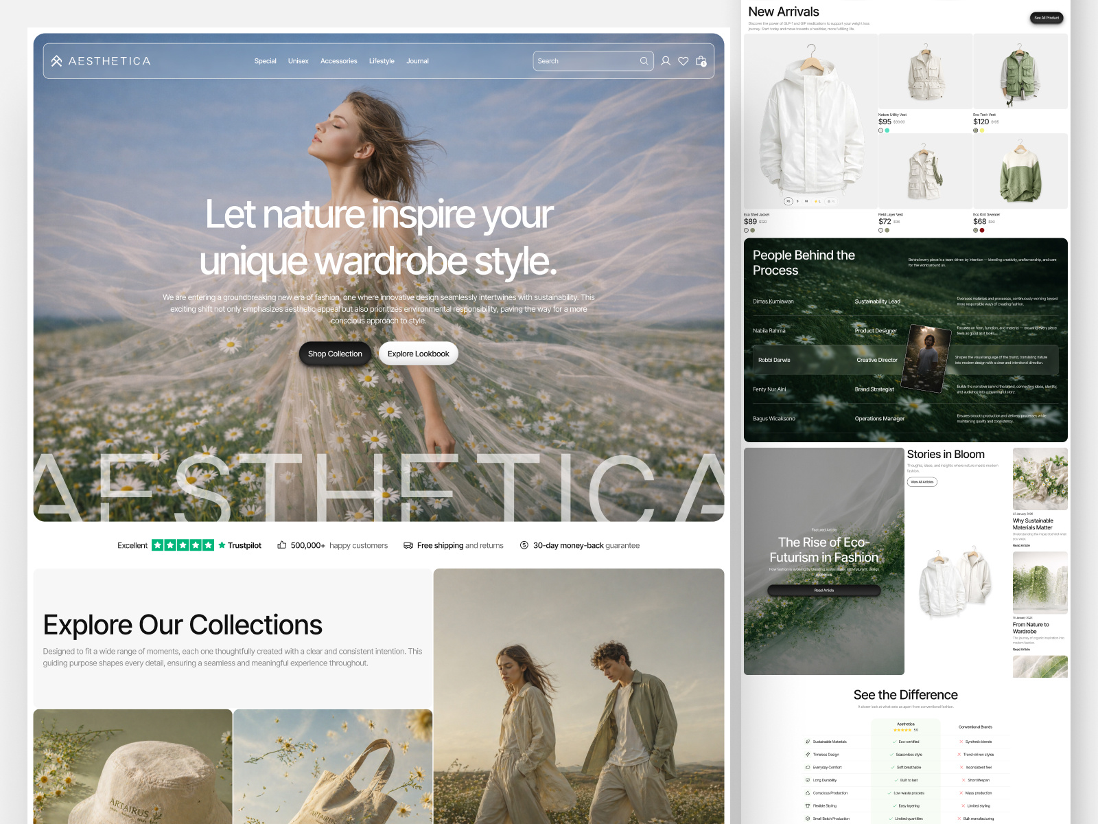 Aesthetica - Fashion E Commerce (Landing Page V2) apparel website boutique website branding checkout clothing website design systems ecommerce website fashion website landing page design modern website online store design premium ecommerce product showcase responsive website shopify design shopping website ui design ux design web design website redesign