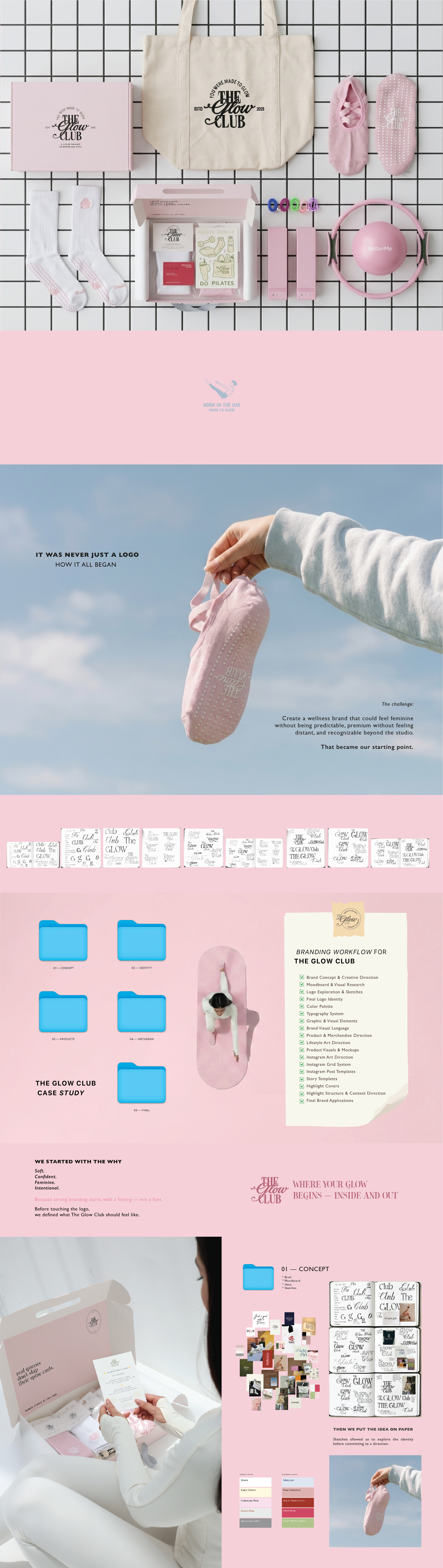 The Glow Club — Wellness Brand Identity | UAE art direction brand identity branding dubai design graphic design logo logo design pilates branding social media design uae branding visual identity wellness branding