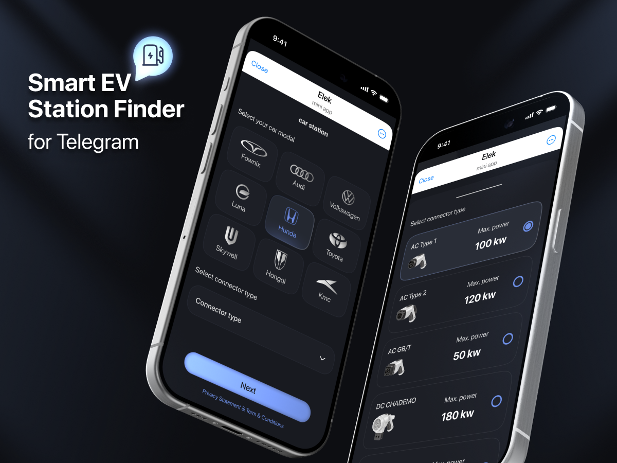 Find EV Chargers Without Leaving Telegram 3d design charging station dark dark ui ev ev charging figma map ui mini app mobile app mobile ui product design telegram mini app ui ui design