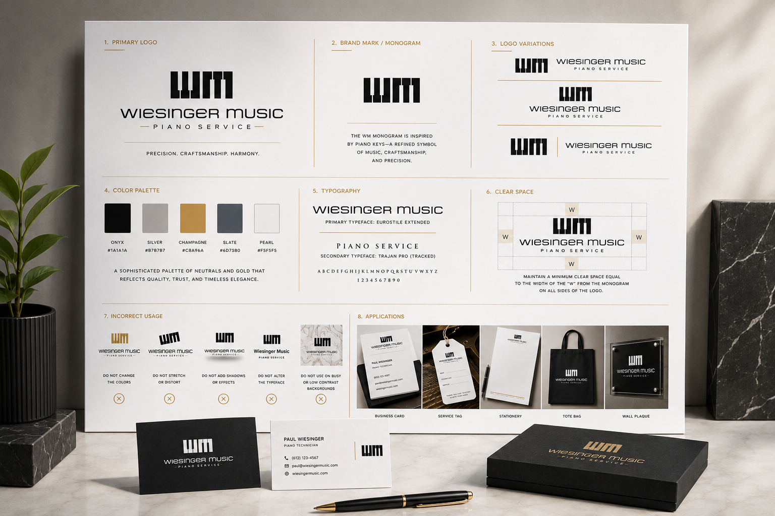 Wiesinger Music Branding brand applications brand guidelines brand identity brand style guide branding business card design elegant logo graphic design identity design logo design logo guidelines luxury branding minimalist logo modern logo monogram logo music branding piano logo premium branding visual identity