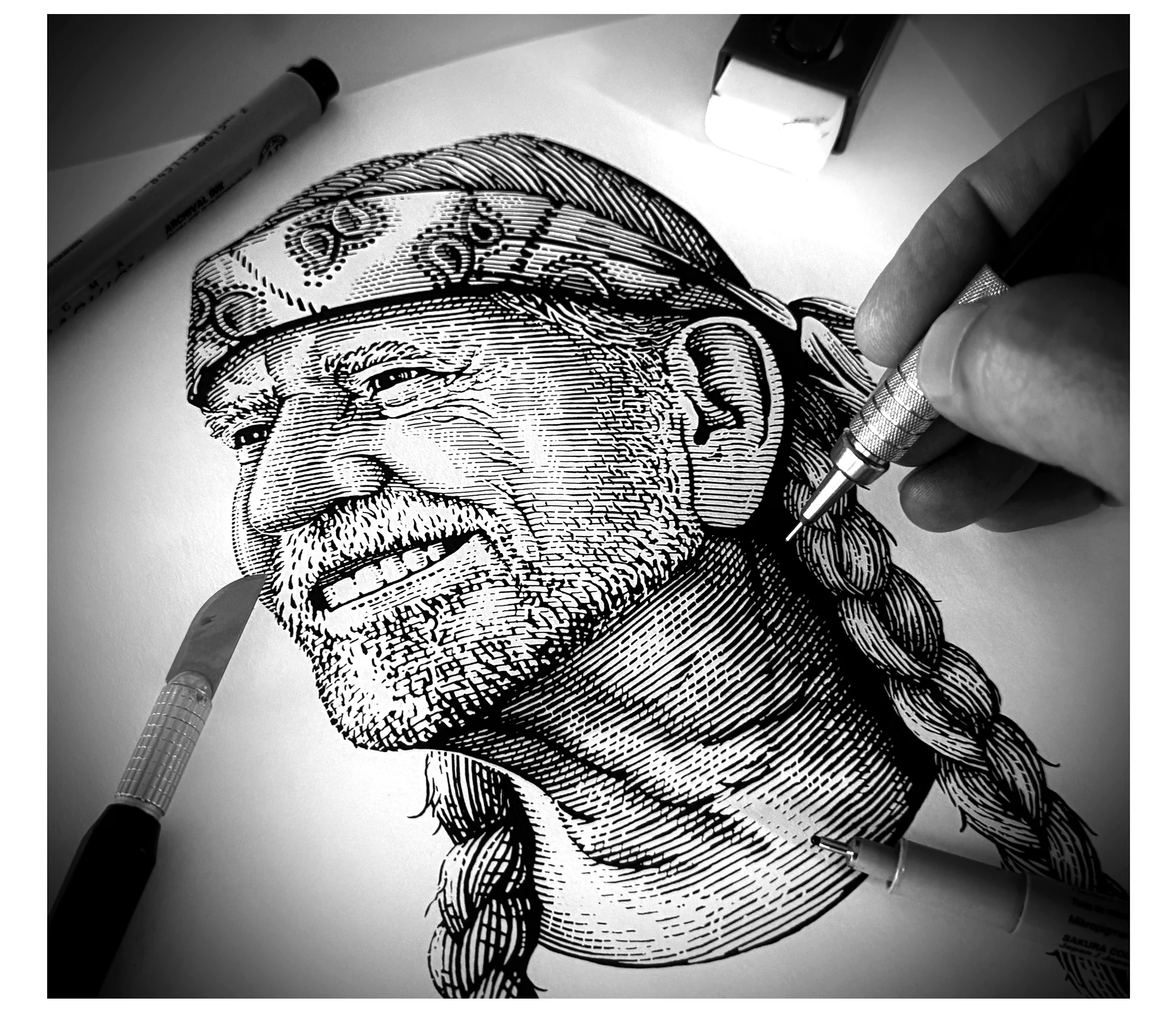 Willie's Remedy Packaging Illustrated by Steven Noble artwork branding design engraving etching illustration line art people portrait portraiture scratchboard steven noble willie nelson woodcut