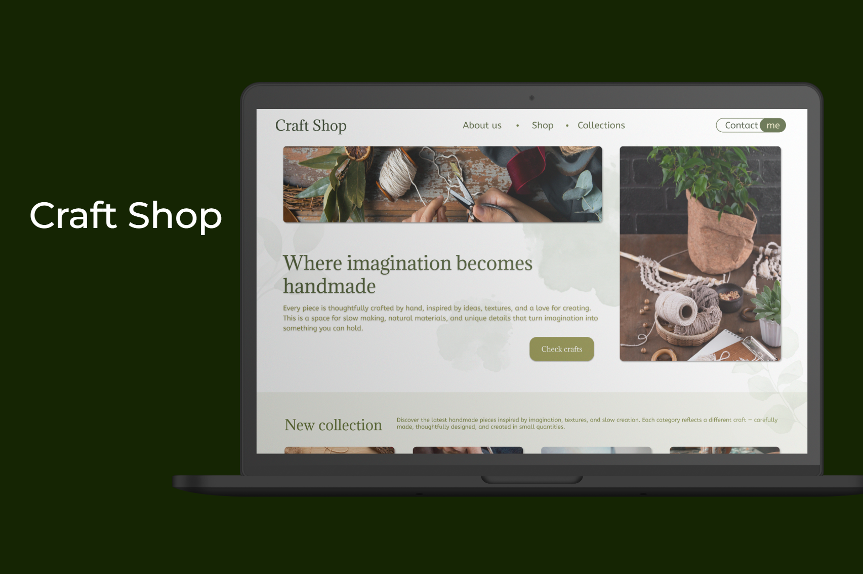 Craft Shop - Handmade Goods Web Design concept design craft creative design desktop design earthy design ecommerce ecommerce design figma handmade homepage landingpage minimal design portfolio responsive design ui design uiux ux design web ui webdesign website design