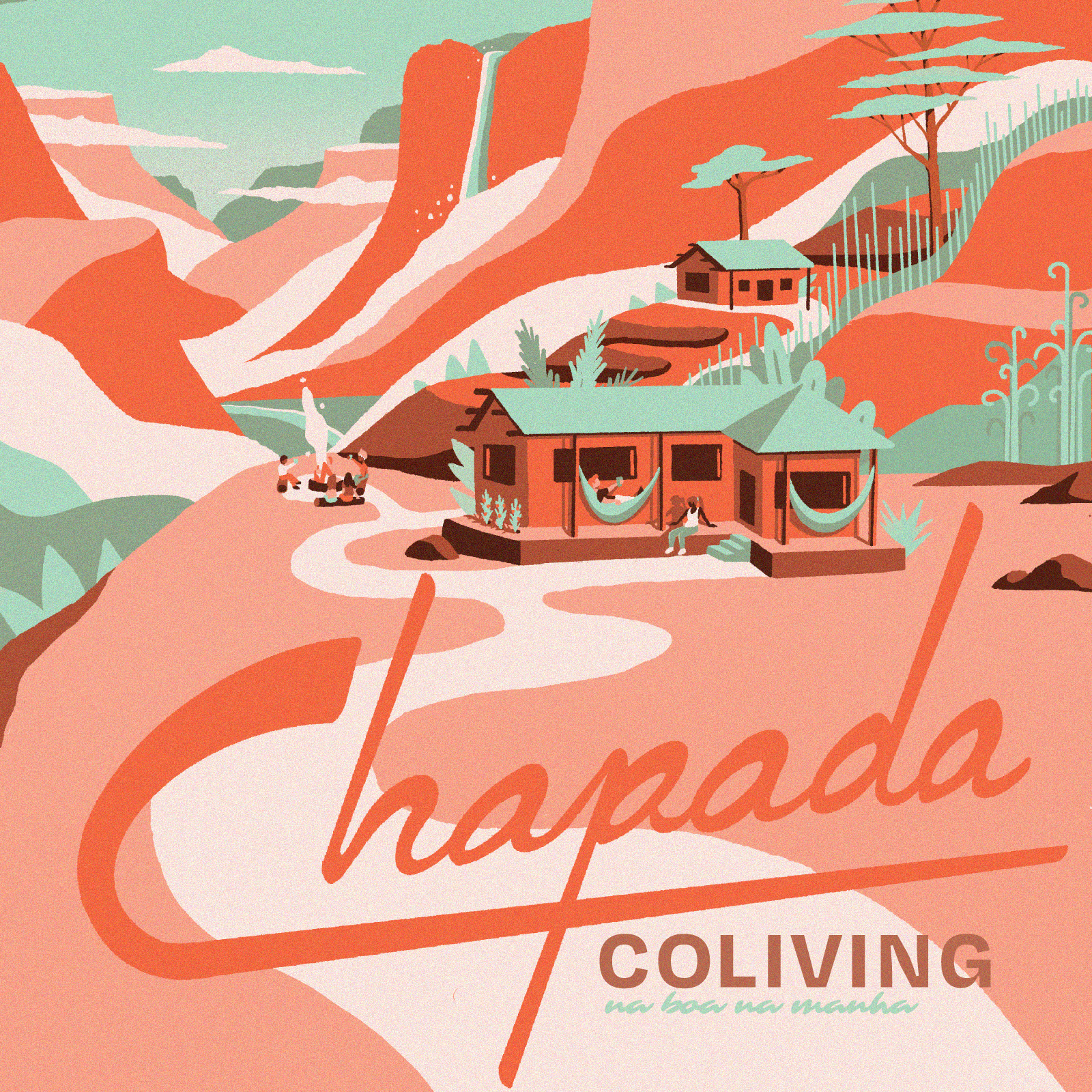 Chapada Coliving badge branding brazil canyon coliving coworking custom type hotel illustration illustrator lettering logo national park nature procreate retro shirt sticker travel poster typography