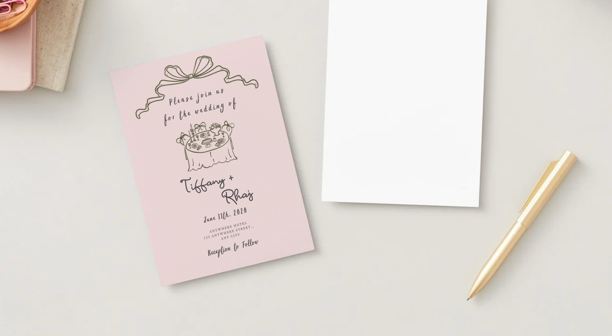 Wedding Invitation graphic design handdrawn invitation pink wedding invite