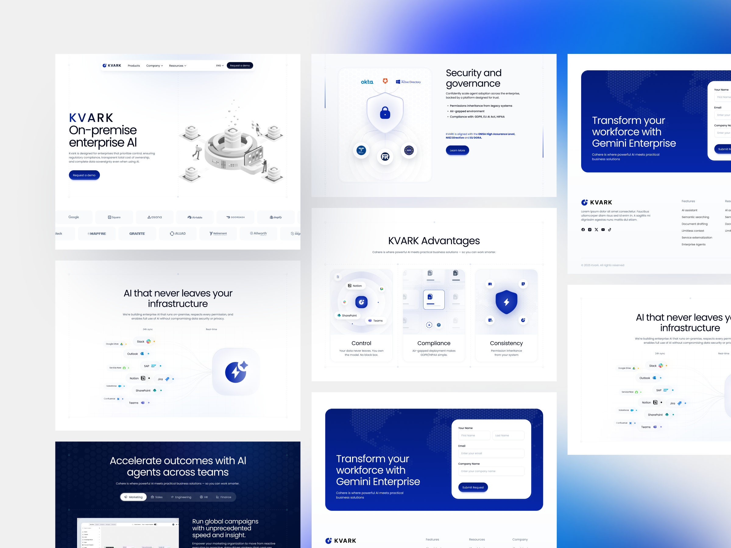 KVARK.AI - Overall Page 10am space ai assistant ai design b2b saas compliance design dark mode ui data security enterprise ai integration design landing page design product design saas website semantic search sovereign ai ui design user interface ux design web ui website design workflow automation