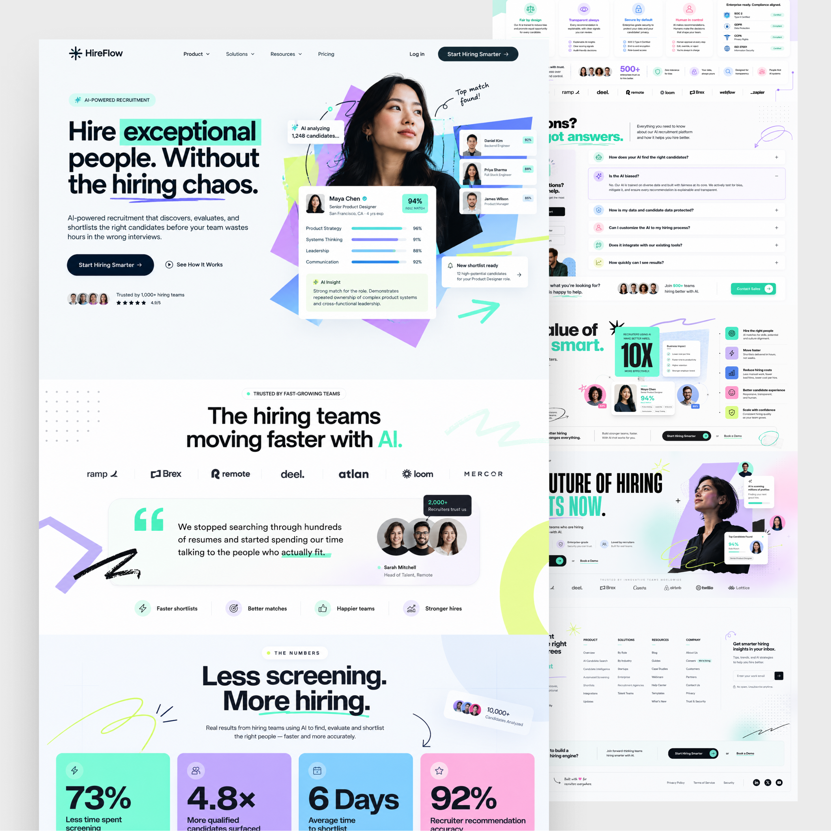 HireFlow — AI Recruitment SaaS Landing Page ai hiring landing page recruitment saas landing page ui ui design ux ux design website