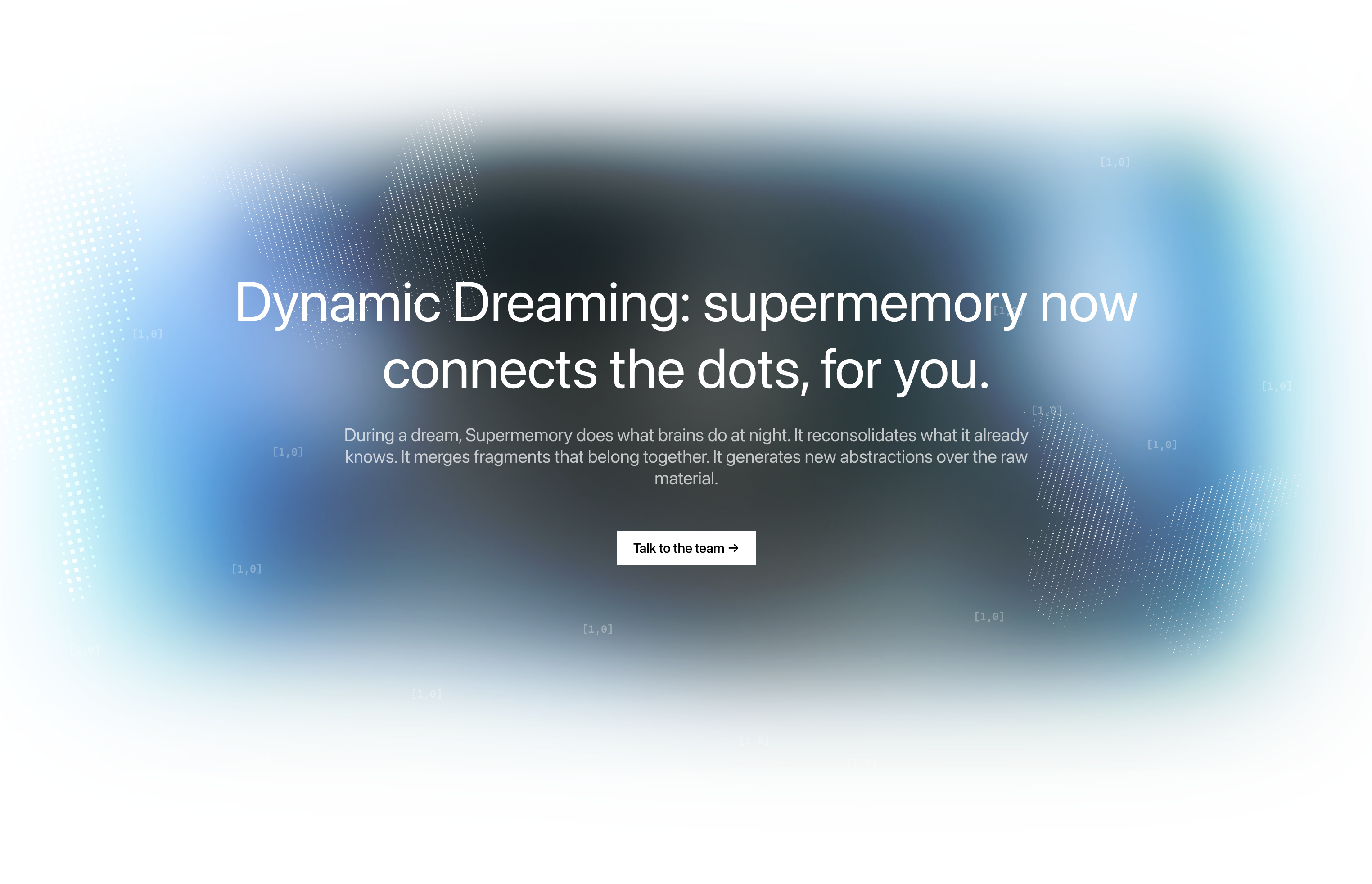Dither brand section ai native ascii bloom brand ui branding dither dotted immersive landing page landing section magical memory